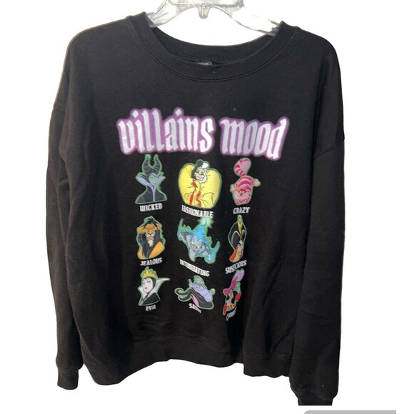 Disney Villains Characters Mood Sweatshirt Junior Womens XL Black Pullover - Picture 1 of 7